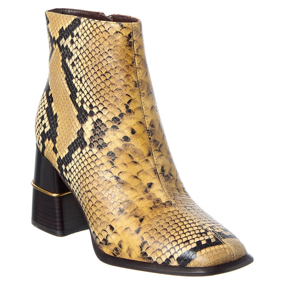 New Tory Burch Snakeskin Embossed‎ Leather Square Toe Ankle Boots 9.5 Yellow
